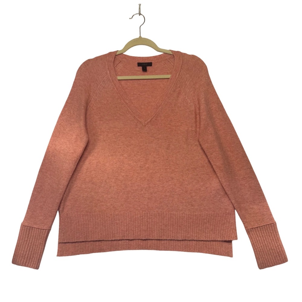 J.Crew Womens V-Neck Raglan Sleeve Sweater Wool Alpaca‎ Heathered Coral Pink M